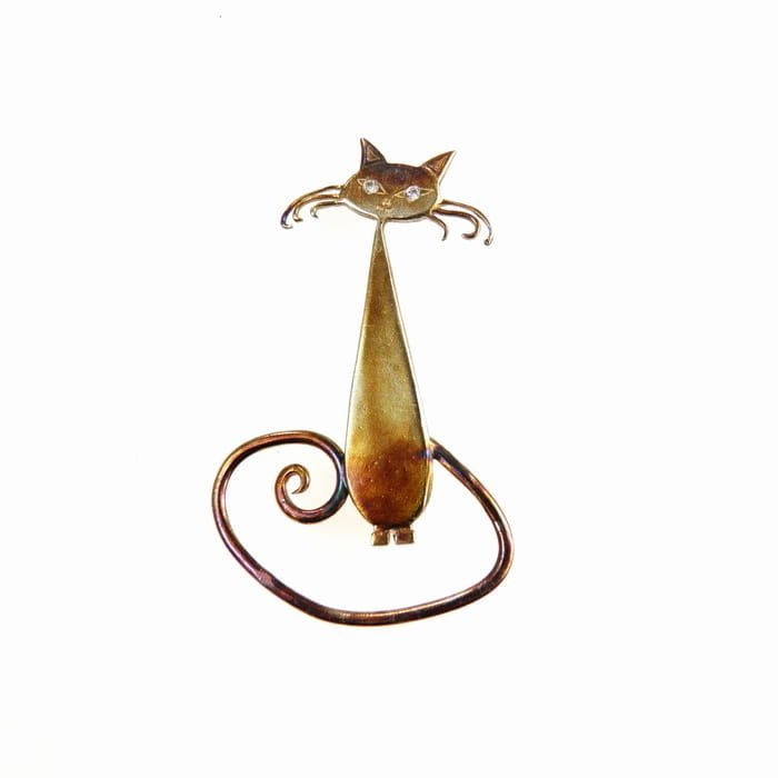 Broszka srebrna handmade - Kot Giler brąz