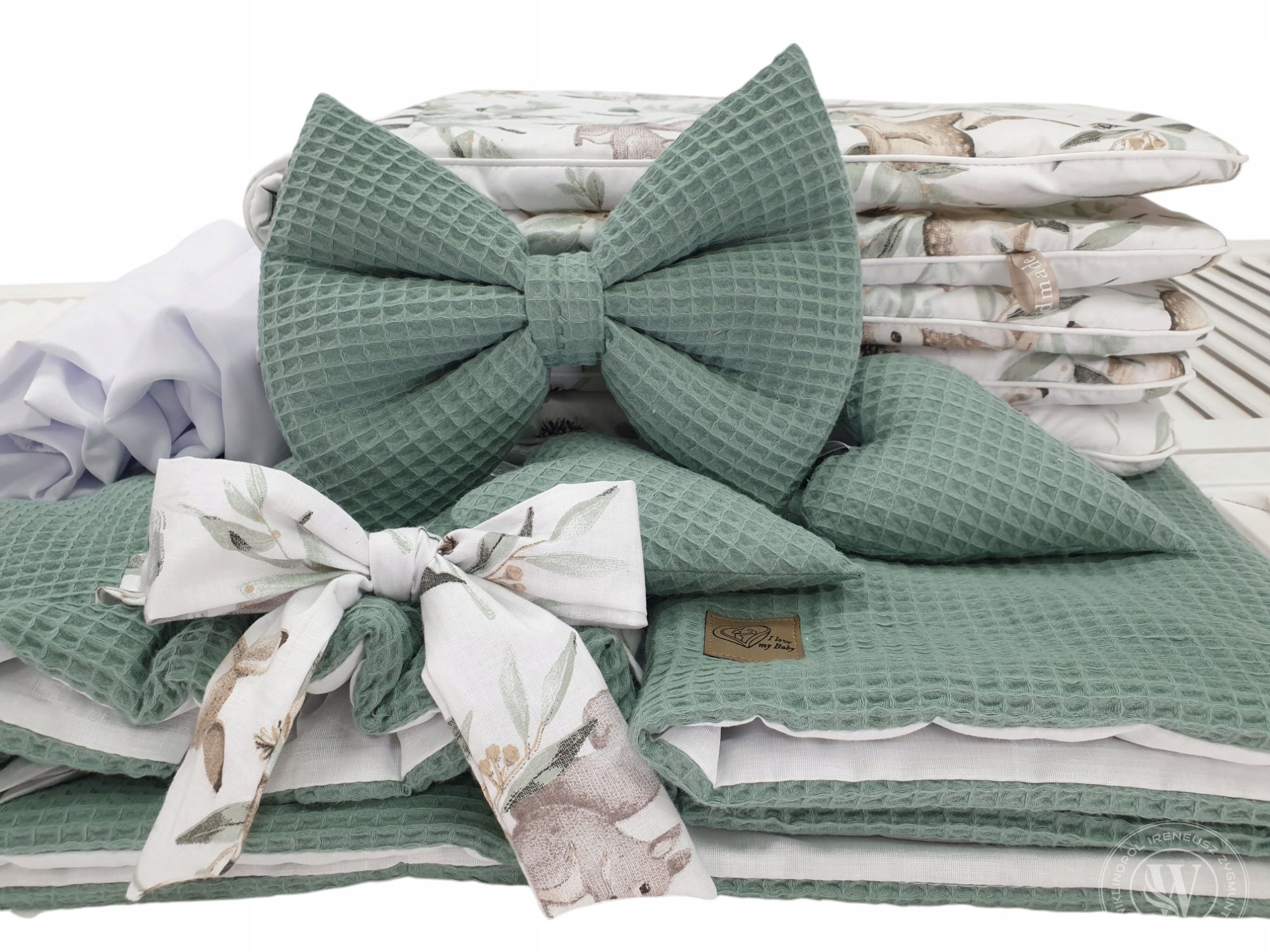 Pościel wafelkowa 5-elementowa w kolorze khaki – sarenki. Wiklinopol