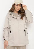 Kurtki damskie - Beżowa Kurtka Parka z Kapturem i Kieszeniami z Możliwością Ściągnięcia w Talii Kailisse - miniaturka - grafika 1