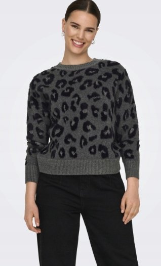 ONLY SWETER Z DŁUGIM RĘKAWEM SZARY W PANTERKĘ DAMSKI M 1JME
