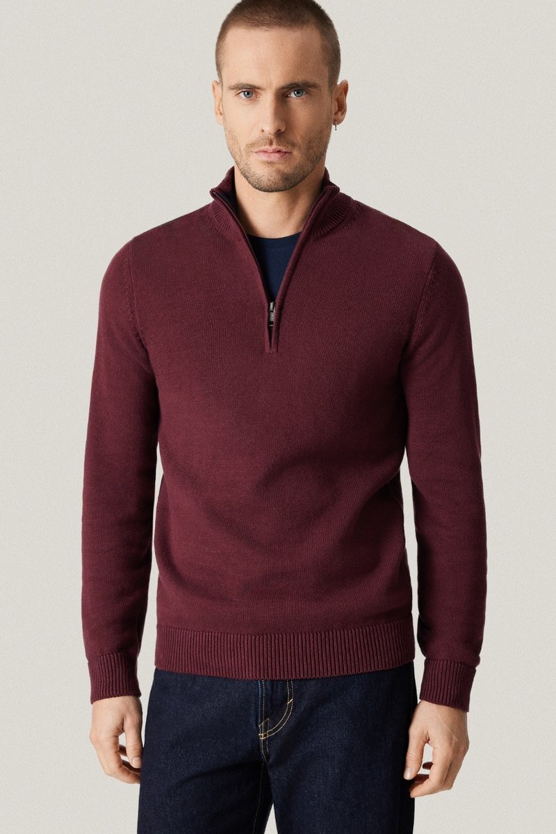 Sweter Rozpinany Bordowy z Bawełny PM13