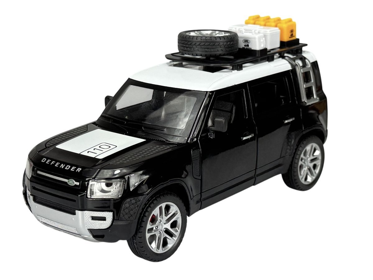 CHE ZHI LAND ROVER DEFENDER 110 CZARNY 1:24 NOWY SAMOCHÓD ŚWIATŁO DŹWIĘK 21cm W PUDEŁKU