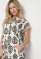 Koszule damskie - Czarna Koszula z Wiskozą na Krótki Rękaw w Etniczny Wzór Avineria - miniaturka - grafika 1