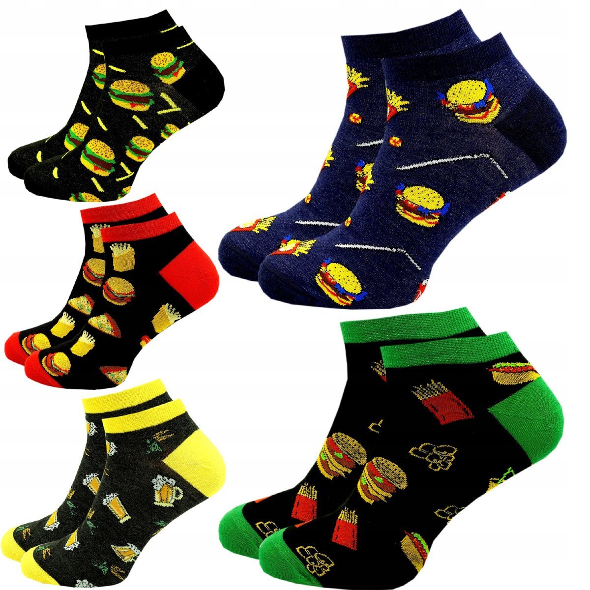 5x Stopki Skarpetki Kolorowe Męskie Bawełniane Wzory Skarpety Krótkie 44/46