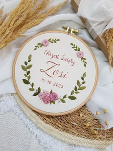 Haftowany tamborek PAMIĄTKA CHRZTU ŚWIĘTEGO prezent na chrzest - Pamiątka Chrztu Świętego - miniaturka - grafika 1