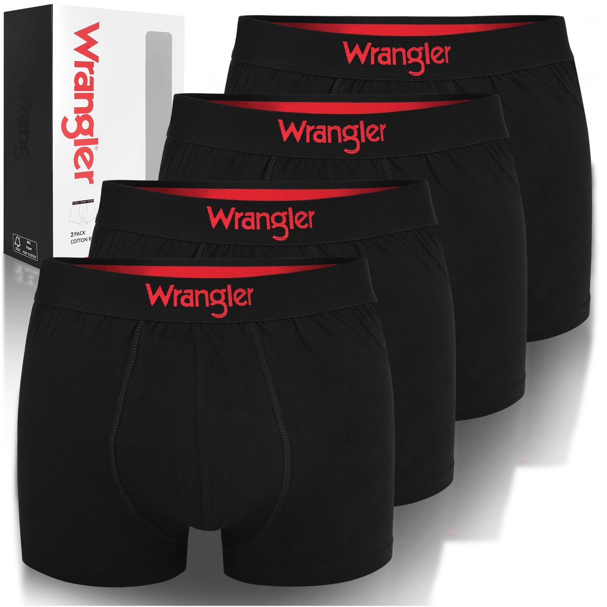 WRANGLER Zestaw Bokserki Męskie 22055 Czarny Bawełna 4 pak Rozmiar L
