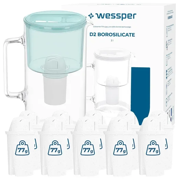DZBANEK SZKLANY WESSPER D2 BOROSILICATE 3l + 11 Filtr Wessper aquaclassic
