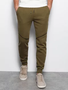 Spodnie męskie - Spodnie męskie dresowe joggery z kontrastowymi elementami - ciemnooliwkowe V4 OM-PASK-22FW-001 - grafika 1