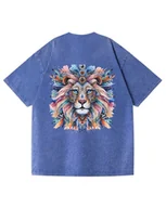 Koszulki i topy damskie - Damska koszulka oversize efekt sprania Artystyczny Kolorowy Lew Niebieska S - miniaturka - grafika 1