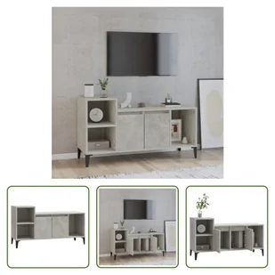 The Living Store szafka pod telewizor betonowa szara 100x35x55 cm materiał drewnopochodny - Szafki RTV - miniaturka - grafika 1