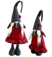 Ozdoby bożonarodzeniowe - Skrzat świąteczny krasnal bożonarodzeniowy gnom regulowany dziewczynka czerwony szary 80 cm - miniaturka - grafika 1