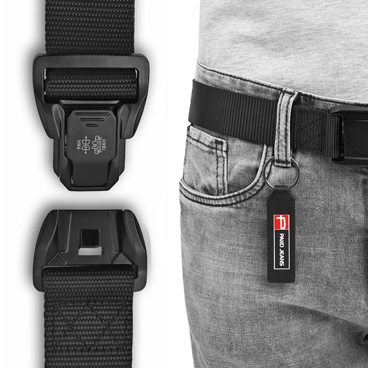 Solidny Pasek Męski Parciany Z Mocną Klamrą 125 Cm Czarny Pudełko