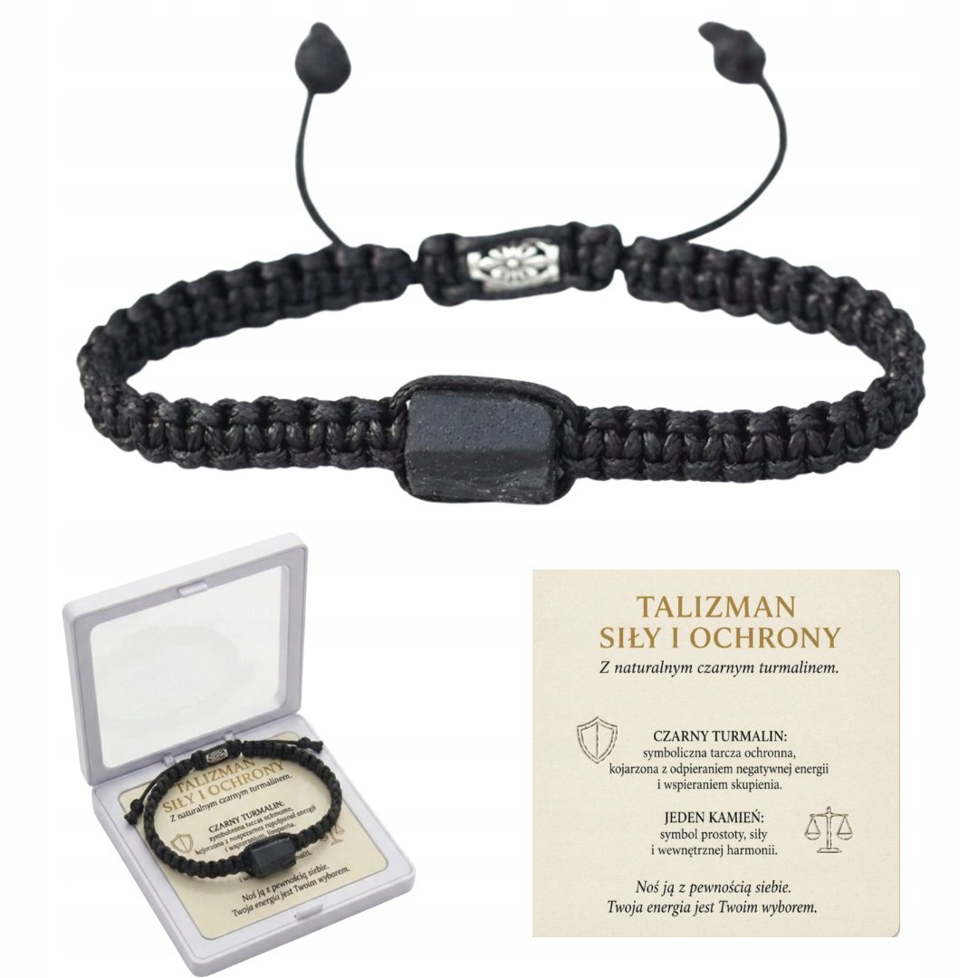 Czarny Turmalin Bransoletka Jeden Kamień Talizman w Pudełku