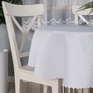 Obrusy i serwetki - Obrus wodoodporny, okrągły, biały ze wzorem kropek, wykończony chmurką, średnica 160 cm, Aniela - miniaturka - grafika 1