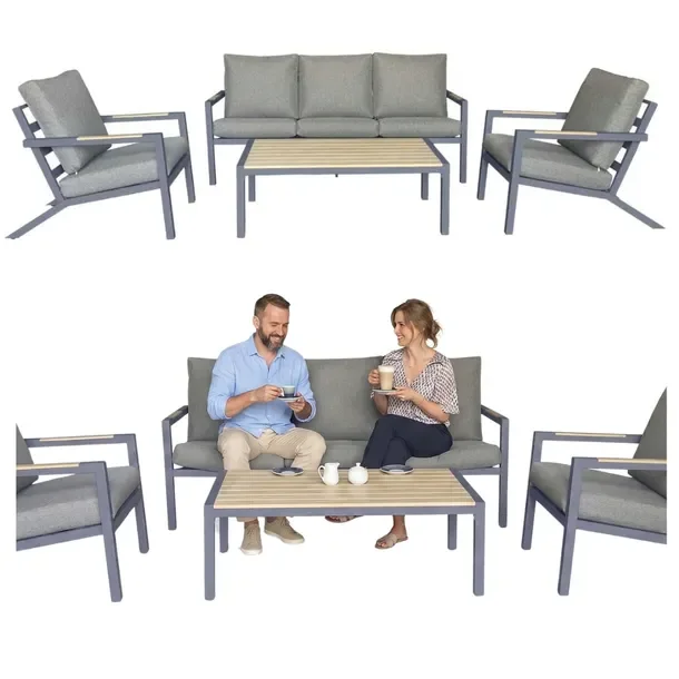 Nowoczesny komplet mebli ogrodowych (3-osobowa sofa, 2 x fotel + stolik) M
