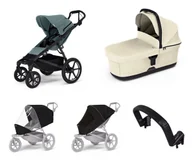 Wózki dziecięce - Wózek miejski Thule Urban Glide 4-wheel Mid blue + Bassinet Soft beige SET 5in1 - miniaturka - grafika 1