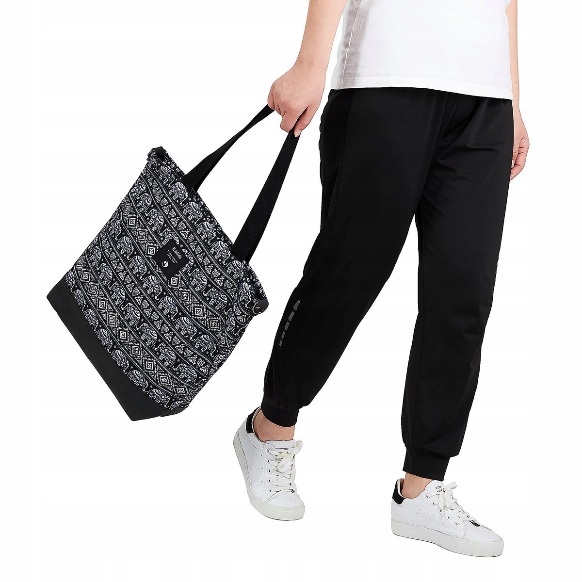 Duża Płócienna Torba Kobieca Słonia Czarno Biała