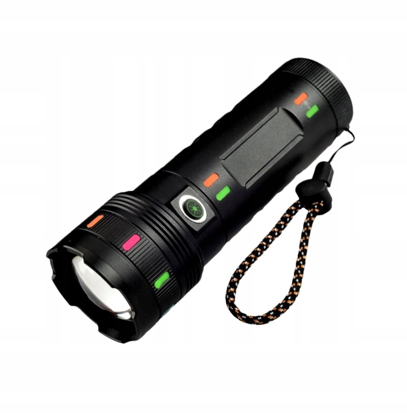 Mocna Latarka Led Powerbank Usb-c Zoom Wskaźnik Naładowania IPX5 19cm