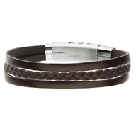 Bransolety męskie - Brązowa bransoletka męska, skóra i rzemień naturalny - miniaturka - grafika 1