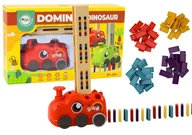 Zabawki interaktywne dla dzieci - Autko Czerwony Dinozaur na Baterie Układające Kolorowe Domino 4 Kolory Klocków - miniaturka - grafika 1
