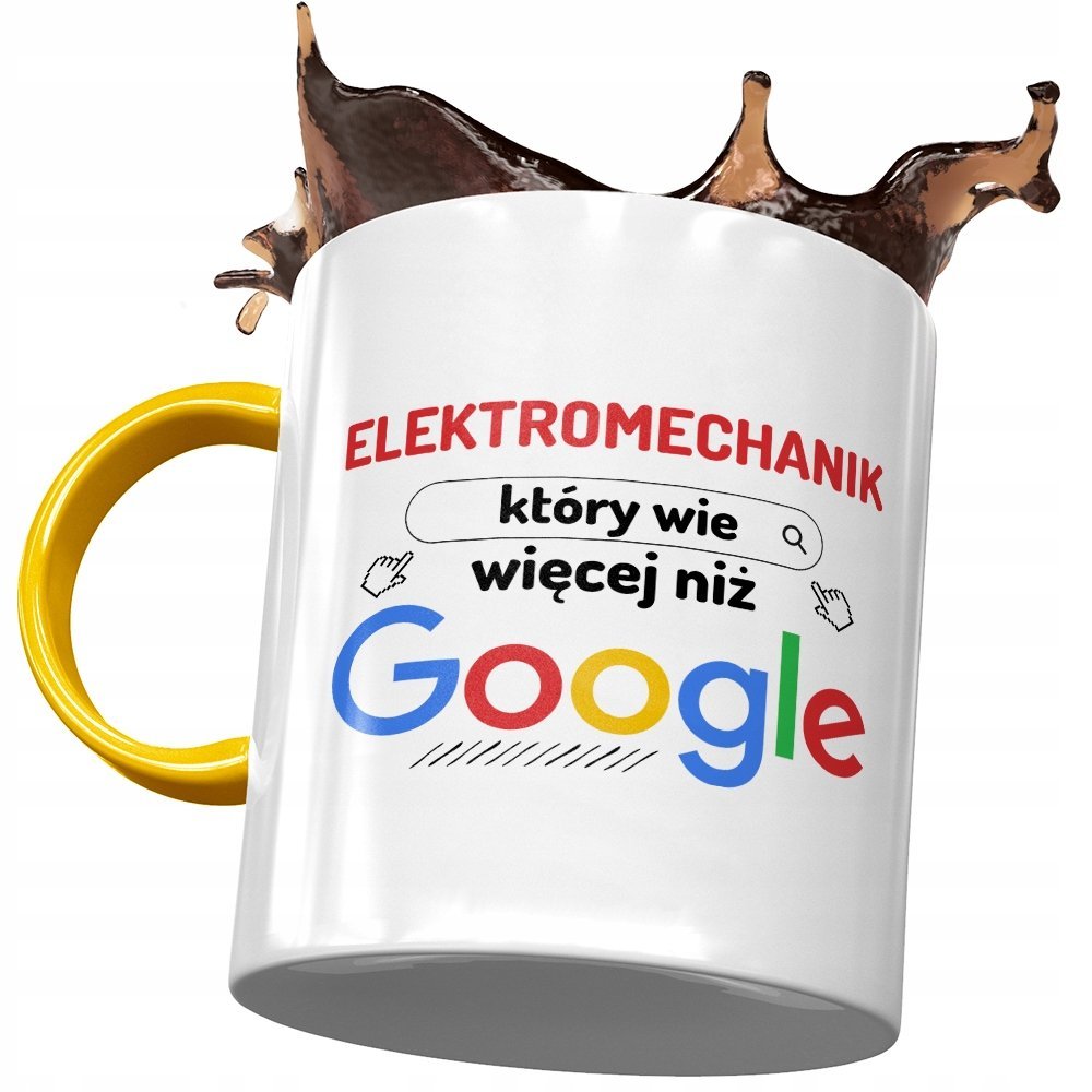 Kubek Żółty Dla Elektromechanika Więcej Niż Google z Nadrukiem ze Zdjęciem + Opakowanie na prezent (wzór 02)