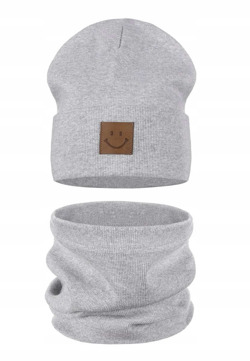 CZAPKA i KOMIN DZIECIĘCY Komplet Dziecka Zestaw BAWEŁNA 95% SZARY 48-52
