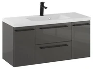 Szafki łazienkowe - Szafka Wisząca Z Umywalką RON 100 cm D - Titan Wysoki Połysk - Uchwyty Czarne Matowe - miniaturka - grafika 1