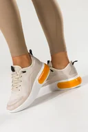 Sneakersy damskie - Beżowe sneakersy damskie buty sportowe na trening na białej platformie z pomarańczową wstawką sznurowane Casu D9000-39 - miniaturka - grafika 1