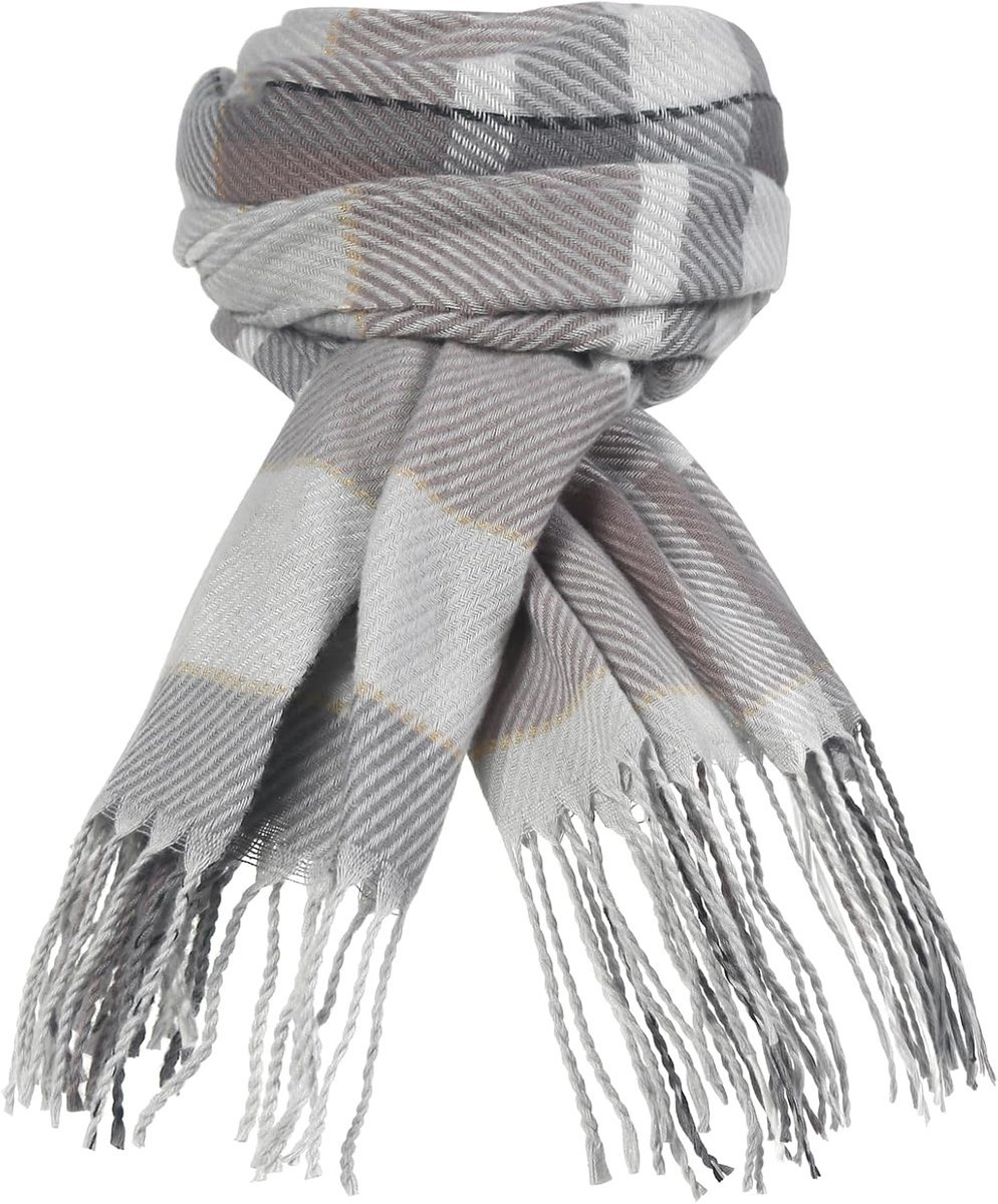 Szal Damski Pashmina w Kratę Miękki Zimowy Ciepły Duży Modny Szary L