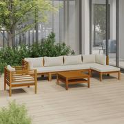 Meble ogrodowe - Lumarko 7-cz. zestaw wypoczynkowy do ogrodu, kremowe poduszki, akacja - miniaturka - grafika 1