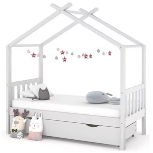 vidaXL Rama łóżka dziecięcego z szufladą, biała, sosnowa, 80x160 cm - Łóżka dla dzieci i młodzieży - miniaturka - grafika 1