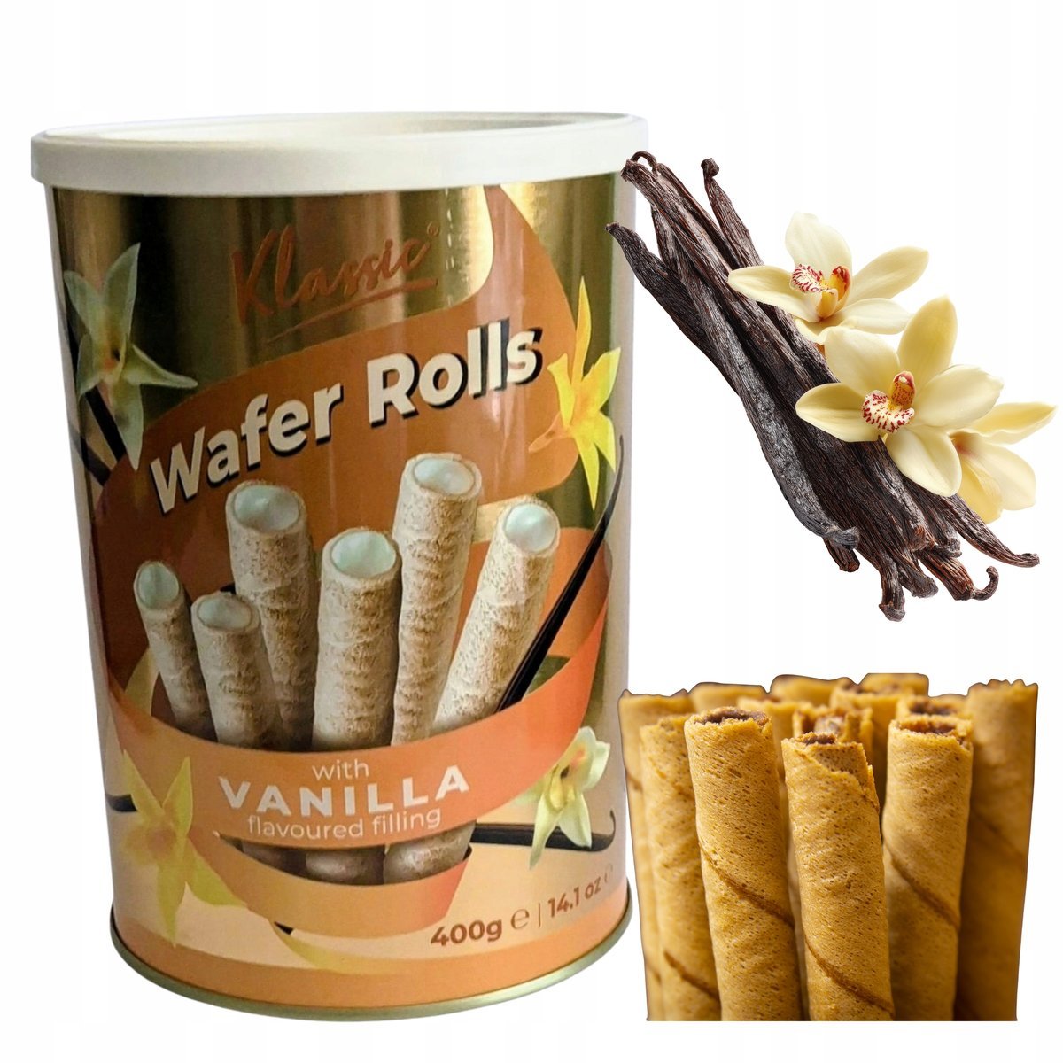 Rurki z Kremem Waniliowym Chrupiące Delikatne Rurki Z Kremem 400g