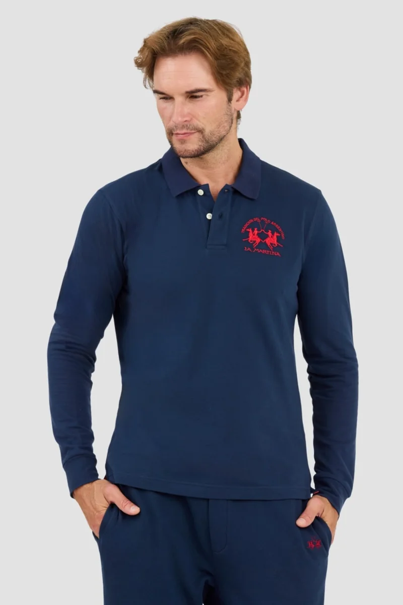 LA MARTINA Granatowy męski longsleeve polo Piquet Stretch XL