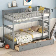 Łóżka dla dzieci i młodzieży - Fortuna Lai łóżko piętrowe loft 90x200 cm, z możliwością przekształcenia w 2 łóżka pojedyncze, 2 szuflady, stelaż listwowy, bardzo wysoka ochrona przed wypadnięciem, lite drewno, w kolorze szarym, łóżko drewniane 90x200 cm - miniaturka - grafika 1