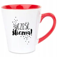 Kubki - Kubek Latte Czerwono Biały CZEŚĆ ŚLICZNA Na Prezent Pozytywne Wzory - miniaturka - grafika 1