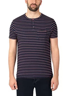 Koszule męskie - Timezone Męska koszula w paski Henley, Niebieski, czerwony pasek, S - grafika 1