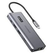 Kable - Choetech HUB wielofunkcyjny z wyświetlaczem 12w1 USB-C do USB-C / USB-A / HDMI / VGA / AUX / SD / TF szary (HUB-M26) - miniaturka - grafika 1