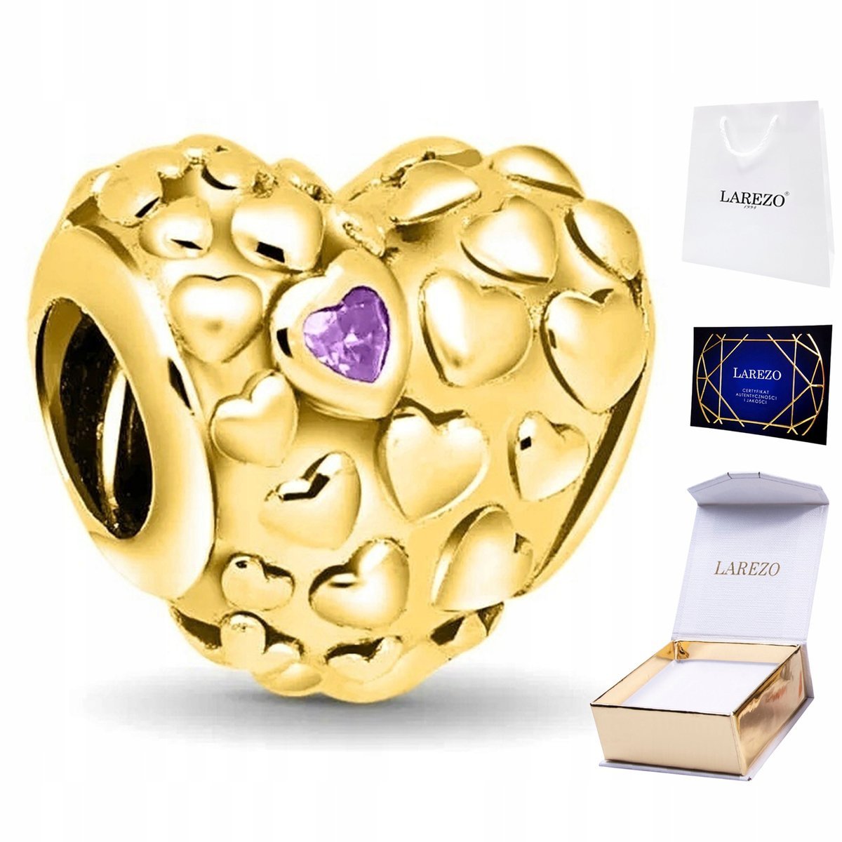 CHARMS ZŁOTY Koralik z Sercami Serce Mom in Million Heart Mama SREBRO 925