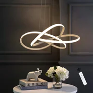 Lampy sufitowe - ZMH LED lampa wisząca stół jadalny w kolorze białym Nowoczesna lampa wisząca Ø62cm żyrandol z pierścieniami salon 59W Możliwość ściemniania za pomocą pilota Regulowana wysokość - miniaturka - grafika 1