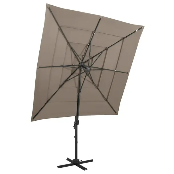 Parasol ogrodowy 4-poziomowy UV+deszcz 250x250x246cm - taupe