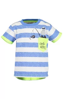 Koszulki dla chłopców - Koszulka chłopięca niebiesko-białe paski z hipopotamem i rybką - grafika 1