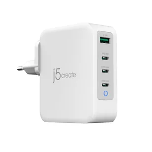Ładowarka sieciowa j5create 130W GaN USB-C 4-Port Charger - EU (3xUSB-C/ 1xUSB3.0; kolor biały) JUP43130E-EN - Ładowarki do telefonów - miniaturka - grafika 1
