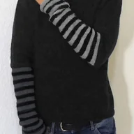 Swetry damskie - TEMU Sweter Damski Elegancki - Sweter z Okrągłym Dekoltem i Rękawami, Kolorowe Paski Czarno-Szare, Nieprześwitujący na Codzień i Na Stół, Pranie w - miniaturka - grafika 1