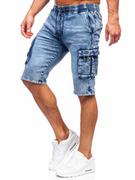 Spodenki męskie - Niebieskie krótkie spodenki jeansowe bojówki męskie Denley HY818 - miniaturka - grafika 1