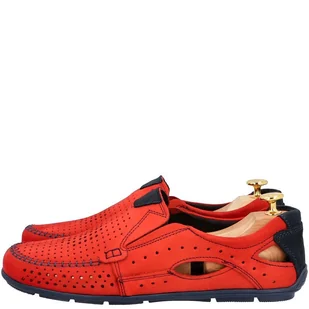 Letnie mokasyny skórzane - KENT 91 CZERWONE - Mokasyny męskie - miniaturka - grafika 10