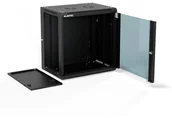 Szafy rack - Szafa wisząca 19" 12U 600x450, drzwi szklane jednoskrzydłowe, tył osłona pełna demontowalna, osłony boczne pełne demontowalne zamykane na klucz, 4 belki, kolor czarny, ALANTEC - miniaturka - grafika 1