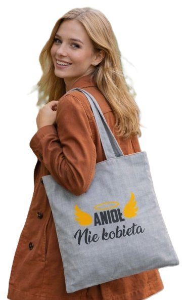 Torba na zakupy z nadrukiem ANIOŁ NIE KOBIETA na zamek TA-97 szary