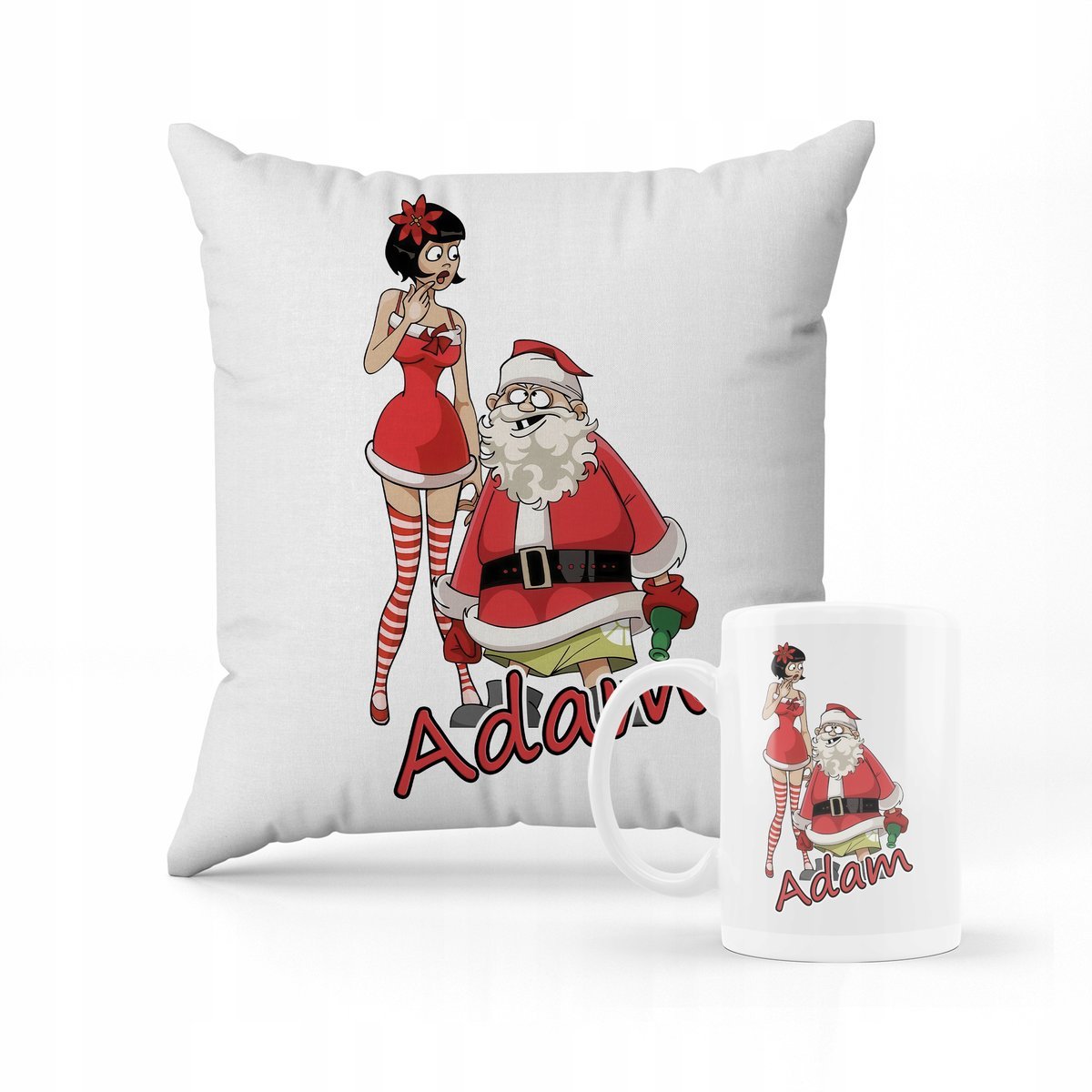 ZESTAW PODUSZKA + KUBEK Merry Christmas Gwiazdor śmieszny wzór + IMIĘ 2