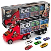 Samochody i pojazdy dla dzieci - Ciężarówka na Resoraki Laweta Transporter 6 Mini Autek 1:64 Plansza do Gry - miniaturka - grafika 1