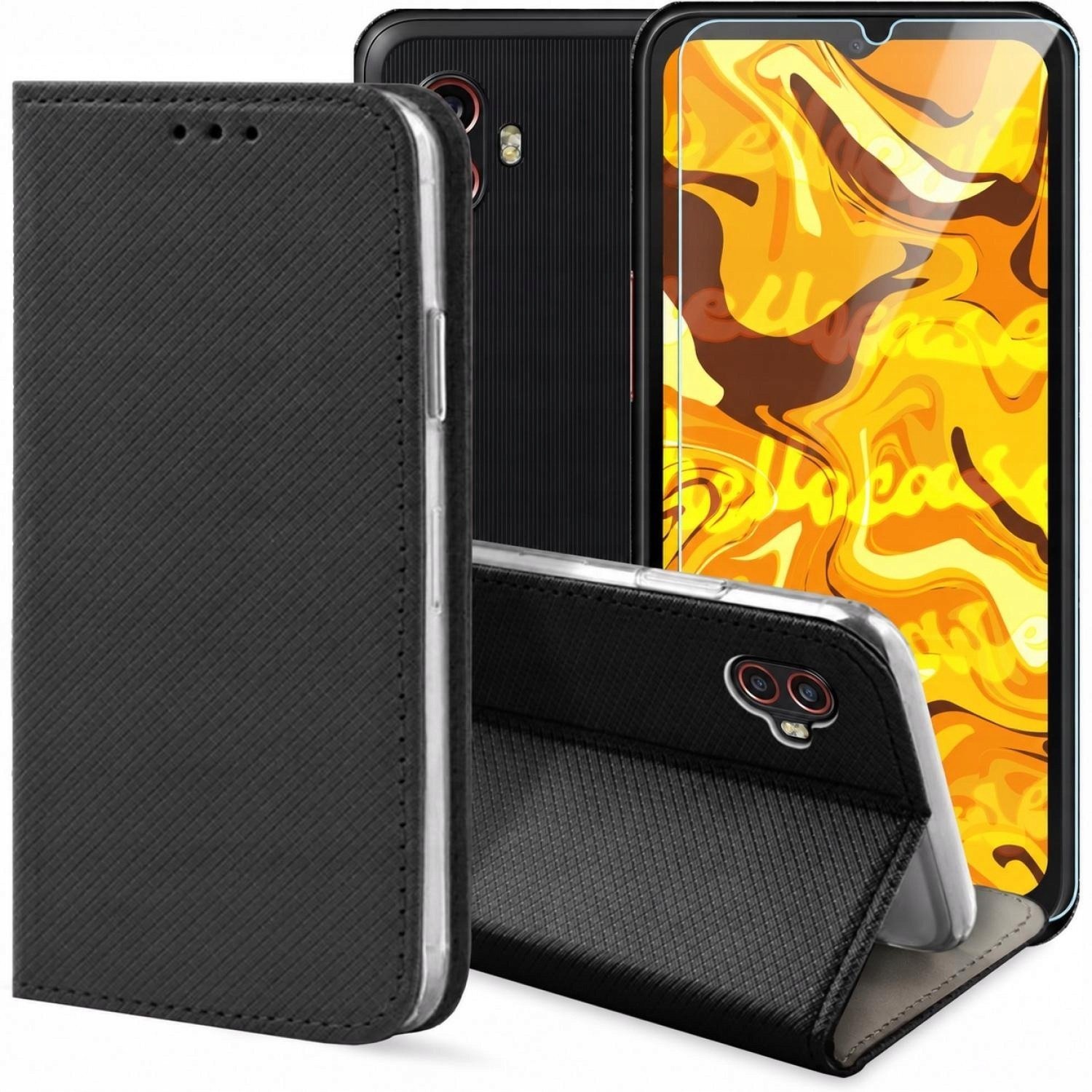 Hello Case Etui z Klapką Do Samsung Galaxy Xcover 5 Czarne, Zamykane, Kabura Szkło BNDL0565